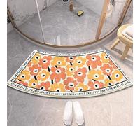 UVCMDUI Corner Shower Mat for Outside Shower, Super Absorbent Curved Bath Mat, Non-Slip Curved Shower Mat, Soft Flower Bathroom Rug for Home Hotel, Machine Washable,Orange,40x75CM(17.7x29.5IN)