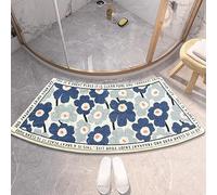 UVCMDUI Corner Shower Mat for Outside Shower, Super Absorbent Curved Bath Mat, Non-Slip Curved Shower Mat, Soft Flower Bathroom Rug for Home Hotel, Machine Washable,Blue,40x75CM(17.7x29.5IN)
