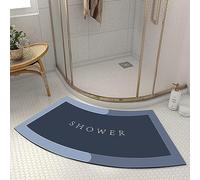 UVCMDUI Curved Shower Mat Outside Shower, Super Absorbent Floor Mat Quick Drying Diatomaceous Curved Bath Mat, Non Slip Quadrant Shower Mat for Home Hotel,Blue,40x75CM(15.7x29.5IN)