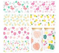 UVDTF Cup Wrap Sticker - 8 Sheet UV DTF Transfer for 16 oz Glass, Tumbler, Flamingo, Pineapple, Tropical Vibes Design, Waterproof Rub on Transfer, DIY Gift for Friends, Classmate, Family