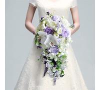 UVECA Wedding Bouquets For Bride Artificial Flower Purple Rose Cascade Bouquet Wedding Bouquets For Bride Flowers Teardrop Bridal Bouquet For Beach Church