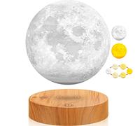 UVEHAS Levitating Moon Lamp - 3 Colors Modes Magnetic Levitation LED Moon Light, Rotation Floating 3D Printing Moon Night Lights for Home Office Desk Room Decoration Round Base