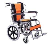 Uvency Wheelchair Transit Travel Chair-Fold Disabled Infant-Free Inflatable Solid Tire with Handbrake Lightweight Portable Manual Wheelchair Blue/Orange/60 * 67.5 * 88M