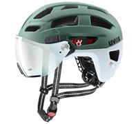 uvex finale visor V - safe city helmet for women and men - with photochromic visor - includes LED light - moss green-cloud matt - 52-57 cm