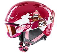 uvex Heyya Set - Ski Helmet & Google Set for Kids - Individual Fit - Contrast Enhancing - Berry - White sloth - 46-50 cm