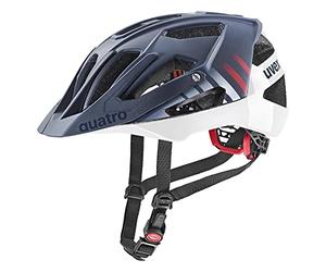 uvex quatro cc - safe MTB helmet for women and men - individually adjustable fit - adjustable visor - deep space - white matt - 52-57 cm