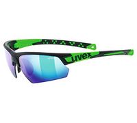 Uvex Sportstyle 224 - Sports Sunglasses for Men and Women - Mirrored Lenses - Comfortable & Non-Slip - Black Matt Green/Green - One Size