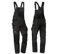 Uvex Tune-Up Long Work Trousers for Men - Elastic Waistband Dungarees with Knee Pockets - Black/Red - Size 42