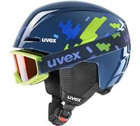 uvex Unisex-Kids, viti set ski helmet and ski goggles, blue puzzle, 46-50 cm