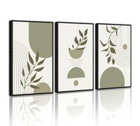 UVIOKE Green Botanical Boho Framed Wall Art Modern Bohemian Plants Wall Decor Geometry Lines Prints Artwork for Living Dining Room 12x16in (Black Framed)
