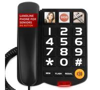 Uvital Big Button Landline Phone for Seniors, 3 One-Touch Dialing | Corded Elderly Telephone with SOS Emergency Button, Adjustable Volume, Ringtone Off Function, Large Key Home Phone, Black