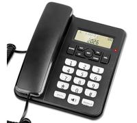 Uvital Desktop Corded Telephone, Black Landline Telephone, Office Landline Phone with Caller Identification, LCD Display, Ringer Volume and Speakerphone Volume Adjustable for Home/Office/Hotel Use