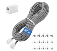 Uvital Phone Extension Cord 100 FT, Long Telephone Extension Cable Wire Cord with RJ11 Plug and 1 in-line Coupler and 60pcs Nail-in Cable Clips, Grey