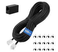 Uvital Phone Extension Cord 100 FT, Long Telephone Extension Line Wire with RJ11 Plug and 1 in-line Coupler and 60pcs Cable Clips, Black