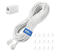 Uvital Phone Extension Cord 100 FT, Telephone Extension Line Cable with RJ11 Plug and 1 in-line Coupler and 60pcs Cable Clip Holders, White
