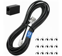 Uvital Phone Extension Cord 15 FT, Telephone Extension Line Wire with RJ11 Plug and 1 in-line Coupler and 15pcs Cable Clip Holders, Black