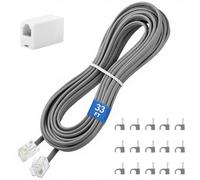 Uvital Phone Extension Cord 33 FT, Telephone Extension Cable Wire Cord with RJ11 Plug and 1 in-line Coupler and 25pcs Cable Clip Holders, Grey