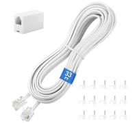 Uvital Phone Extension Cord 33 FT, Telephone Extension Line Cable with RJ11 Plug and 1 in-line Coupler and 25pcs Cable Clips, White