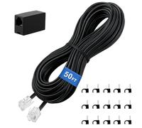 Uvital Phone Extension Cord 50 FT, Telephone Extension Line Wire with RJ11 Plug and 1 in-line Coupler and 35pcs Cable Clip Holders, Black