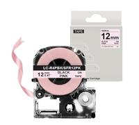 UVQAPXWD Satin Ribbon Tape 12mm SFR12SK Compatible With SFR12RZ SFR12PK SFR12ZK SFR12PZ SFR12SZ Label Maker Models For Part Number SFR12SK(Black on Pink)