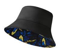 UVSAI UPF 50+ Reversible Foldable Sun Bucket Hat for Hiking Fishing Beach Safari Men Women, Black/Bright Blue and Yellow, L