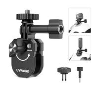 UVWORK Motorcycle Windshield Clip for GoPro Hero13/12/11/10/9 Black, Aluminum Camera Clamp w/1/4” Adapter for DJI Osmo Action & Insta360 X5/X4, Universal Motorcycle Camera Mount