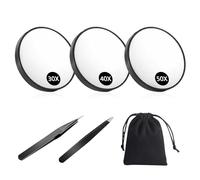 Uvwxba 30X/40X/50X Magnifying Makeup Mirror Set with Suction Cup & Slant Flat Tweezers, Compact Travel Grooming Kit for Precision Eyebrow Plucking, Skincare & Blackhead Removal, for Women