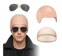 Uvwxba Bald Cap Fancy Dress Costume Kit Adults Mr Worldwide Accessory Set Unisex Latex Aviator Sunglasses & Stretch Wig Cap Adult Cosplay Accessories for Halloween Carnival Hen Night Party
