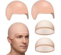 Uvwxba Bald Head Wig Cap Set 2pcs Wig Caps with 1pc Latex Bald Cap for Halloween Cosplay Costume Realistic Bald Cap for Fancy Dress Party