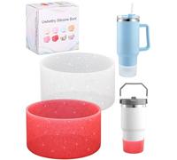Uwbettry 2 Pcs Silicone Boot Tumbler Bottom Protector for Stanley Quencher Adventure 40oz & Stanley IceFlow 30oz, Glitter Clear Red Cup Accessories Boot Sleeve Cover