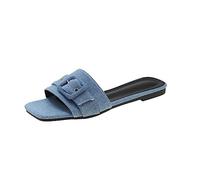 Uwdiohq 2026 European And American Summer Square Buckle Flat Slippers Women Open Toed Lady Womens Sandals Rubber (Blue, 5) Sliders Size 7 Ladies 6 Uk Pool Plastic For 3 Slides Black Shower