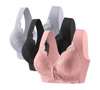 Uwdiohq 3 Pack Bras for Women Front Closure No Underwire Cotton Plus Size Full Coverage Comfortable Lace Bra Sports with Cups (Am, XL) Strapless Sleeping UK Cooling Fastening Opening Support