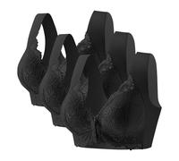 Uwdiohq 3 Pack Bras for Women Front Closure No Underwire Cotton Plus Size Full Coverage Comfortable Lace Bra Sports with Cups (Black, XXXXXL) Triangle Back Fat UK Pull On Rhinestone Smoothing