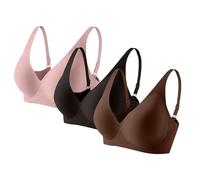 Uwdiohq 3 Pack Bras for Women Non Wired Seamless Push Up Bra Comfort Support Padded Sleep Bralettes for Womens Ladies Deep V Soft Tshirt Bra Regular and Plus Size Solid Color