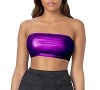 Uwdiohq A Sexy Strapless Top With Shiny Leather Base Layer And Stage Performance Vest Worn Inside Wrapped Around The Chest Strap Case Travel (Purple, M) Sport Bras For Women Balconette Push Up