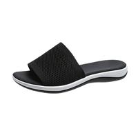 Uwdiohq Big Size Thick Slippers Women Foreign Trade Polyurethane Bottom Lightweight Fly Weave One Beach Shoes for Before Christmas (Black, 4) Black Sliders Ladies 5 Womens Pink Women's Arch