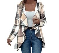 Uwdiohq Checked Shirts Womens Plaid Cardigans Flannel Long Sleeve Open Front Casual Cropped Knit Shrugs Jumper Women's Black Cardigan Women Cashmere Ladies Teal Chunky Lilac Cream Women's