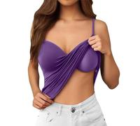 Uwdiohq Daily Solid Sexy Adjustable Straps Breast Cup Underwear Camisole Bra Sleeveless Undershirt (Purple, Xs) Loose Fit Vest Tops For Women Uk White Top Plus Size Ribbed Ladies Summer 20