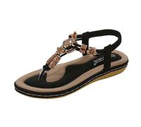 Uwdiohq Elastic Women Bead Beach String Shoes Ladies Sandals Casual Women'S Walking (Black, 5) Size 7 Womens 8 Uk Thong 3 Sparkly Flat For Flip Flops White Wide Fit Toe Post 4 6 Leather Black