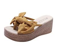 Uwdiohq Fashion Roman Open Shoes Beach Sandals Womens Toe Butterfly-Knot Slippers Women'S Slipper Soft Cushion Women (Yellow, 5.5) Size 6 Ladies Wedge Sliders Mule For Uk Wedges 5 Slides Sandels