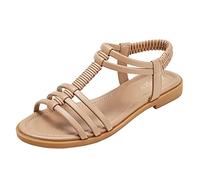 Uwdiohq Fashion Spring Summer Women Sandals Flat Open Toe Strap Breathable And Comfortable Solid Elastic Roman City Classified For (Khaki, 7) Lady Platform Shoe Navy Wedge Shoes Elderly Green