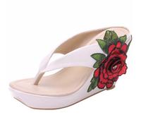 Uwdiohq Flip Flops For Women With Comfortable Arch Support Summer Slippers Platform Thick Bottom Heel Beach Embroidered Flower Sandals Bathrobes Plus Size Thong Pool Black Green 5.5