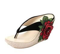 Uwdiohq Flip Flops For Women With Comfortable Arch Support Summer Slippers Platform Thick Bottom Heel Beach Embroidered Flower Sandals Bathrobes Plus Size Sliders Flop Womens Black 4