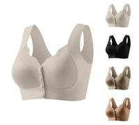Uwdiohq Front Closure Wireless Bras for Women Comfort Ribbed Support Padded Bralette Soft Post Surgery Everyday Bra Senior Snap Closing No Underwire Breathable Bra A White M
