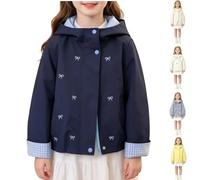Uwdiohq Girls Waterproof Jacket Windproof Hooded Zipper Raincoat Casual Spring Fall Butterfly Print Lightweight Jackets with Pockets for Hiking Camping School Bike Ride A Navy 4-5 Years