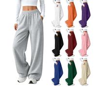 Uwdiohq High Waisted Joggers for Women UK Lightweight Drawstring Comfy Sweatpants Breathable Wide Leg Trousers with Pockets for Yoga Run Lounge Wear Petite/Regular A Light Ashy XL