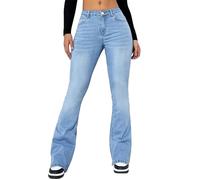 Uwdiohq Jeans for Women UK Side Elastic Waist Straight Leg Regular Fit Denim Pants All Ladies Casual Basic Classic Palazzo Trousers for UK Black Women's White Womens Clothing Boot Cut Wide
