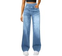 Uwdiohq Jeans for Women UK Wide Leg High Waisted Pull On Stretch Comfy Palazzo Trousers Casual Denim Soft Pants with Multipe Pockets Everyday Wear Boot Cut for UK Elasticated Waist Petite Short