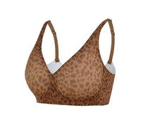 Uwdiohq Jelly Bras for Women UK Full Coverage Leopard Print Wireless Seamless Support Bra Soft Non Wired Push Up V Neck Plush Size Bras Comfort Breathable Padded Everyday T Shirt Bra E Khaki M