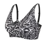 Uwdiohq Jelly Bras for Women UK Full Coverage Leopard Print Wireless Seamless Support Bra Soft Non Wired Push Up V Neck Plush Size Bras Comfort Breathable Padded Everyday T Shirt Bra E Dark Gray L